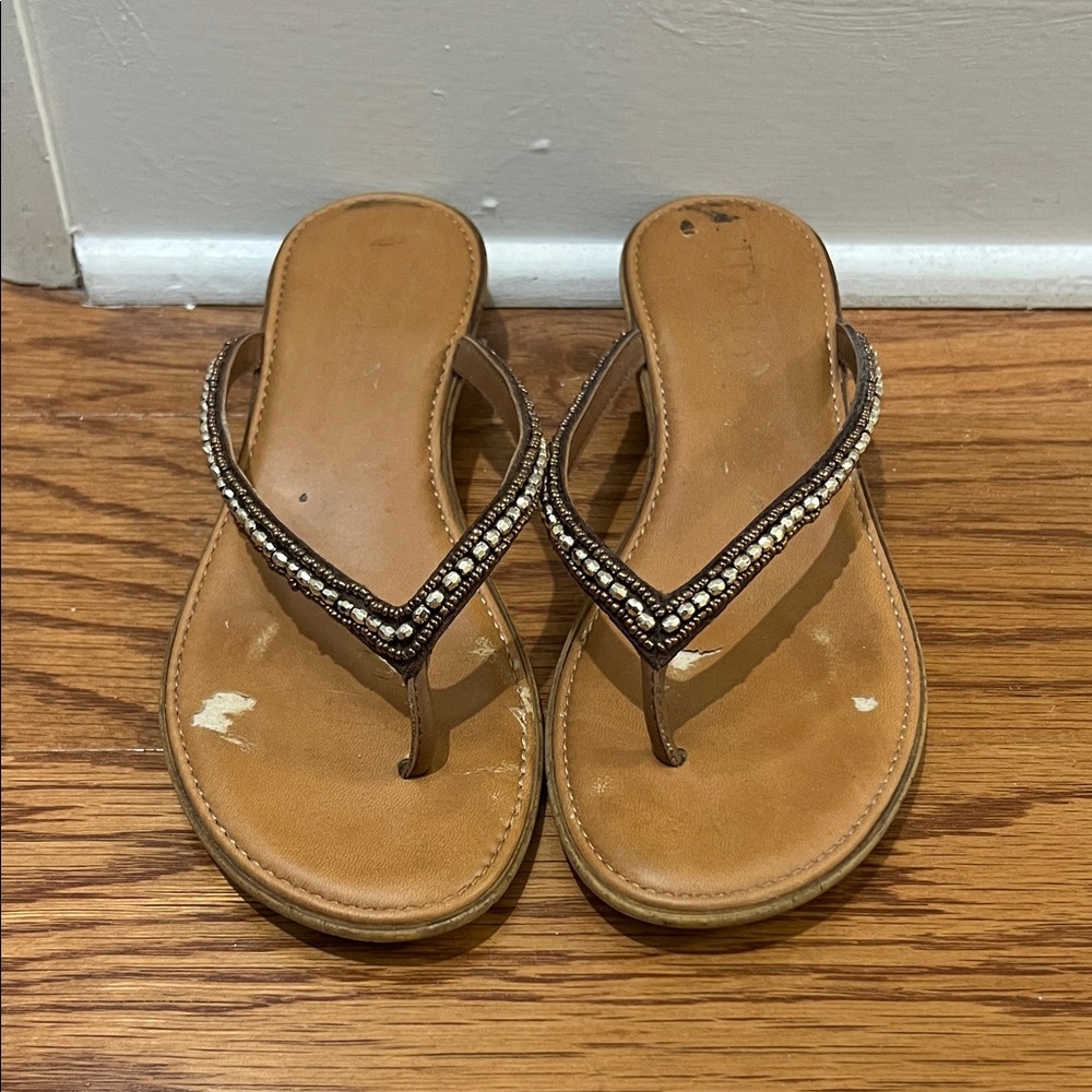 Italian Shoemakers Tan Beaded Sandals